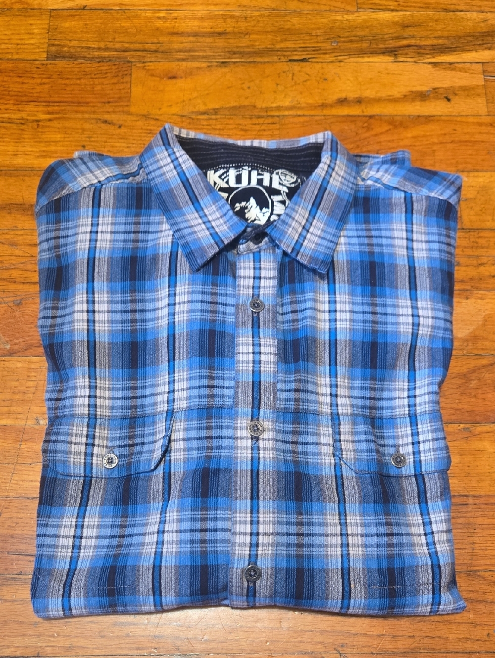 Kuhl Mountain Grown 5 Panel L/S Button Shirt Blue Plaid Men's XL